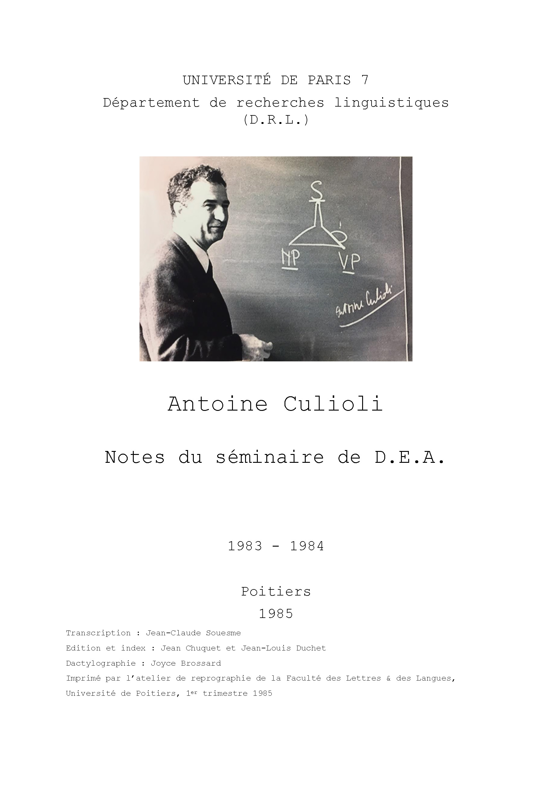 Antoine Culioli,  Notes du séminaire de D.E.A.